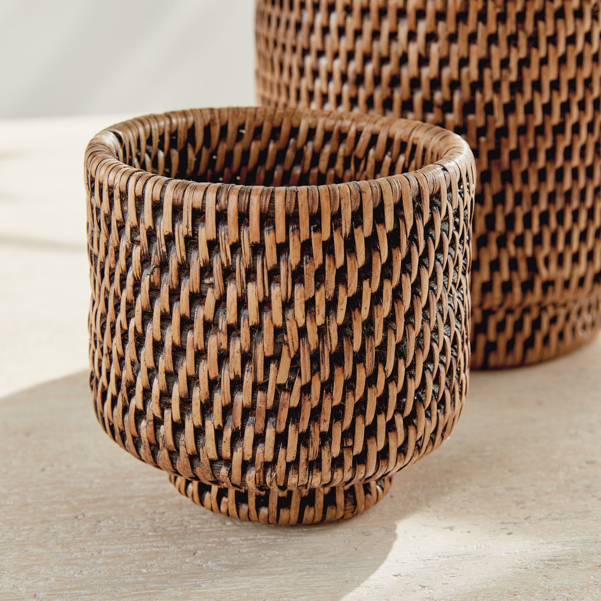 Burma Rattan Cachepots Small, Set Of 2 Brown